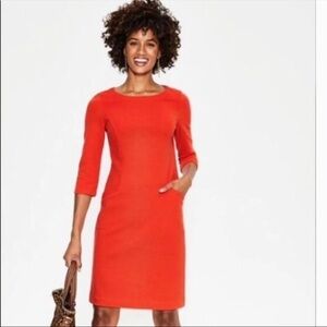 Boden Red Orange Jasmine Ribbed 3/4 Sleeves Dress
